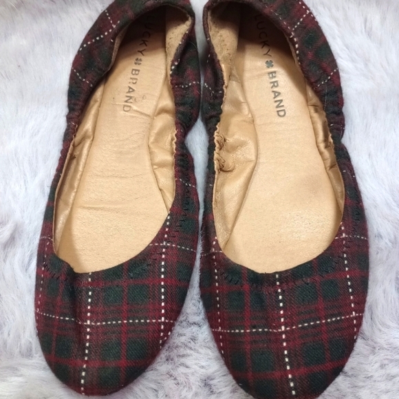 Lucky Erin style burgundy & white plaid ballet flats sz 8 - Picture 1 of 5